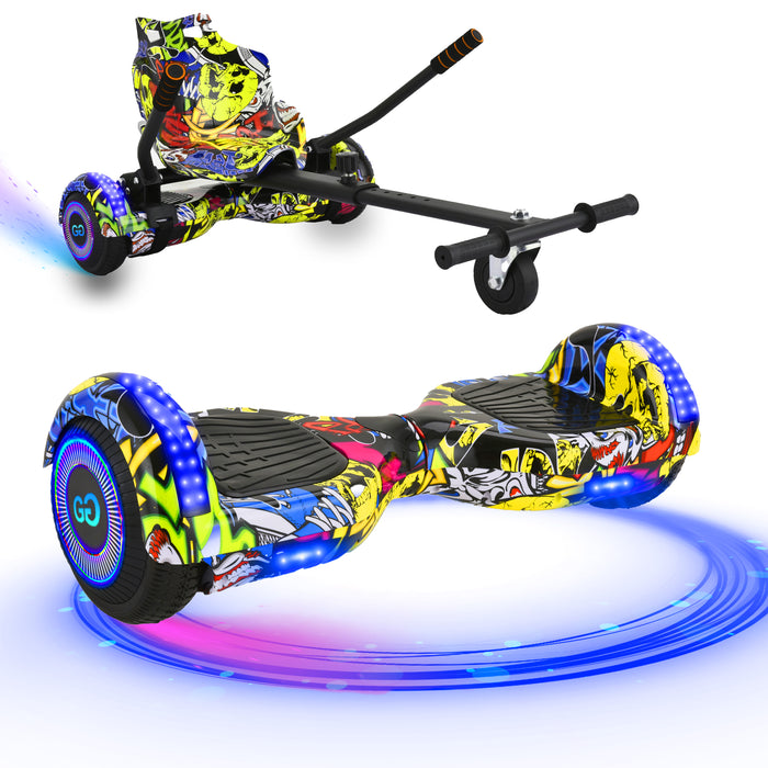 Yellow Graffiti Hoverboard Go-Kart Bundle (UK) | Stand Out!