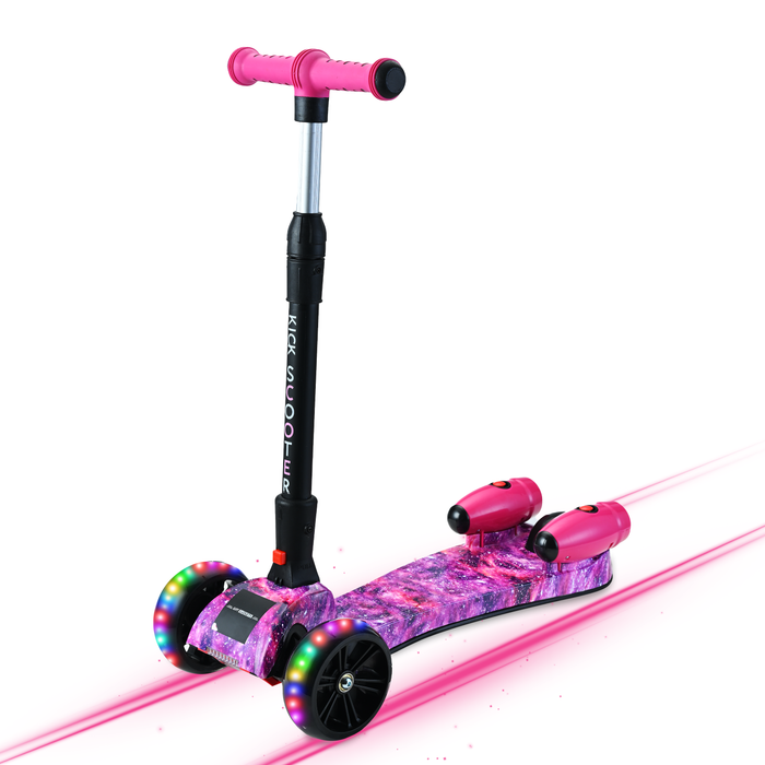 3-Wheel Foldable Kids Scooter with Bluetooth & Lights | Galaxy Pink