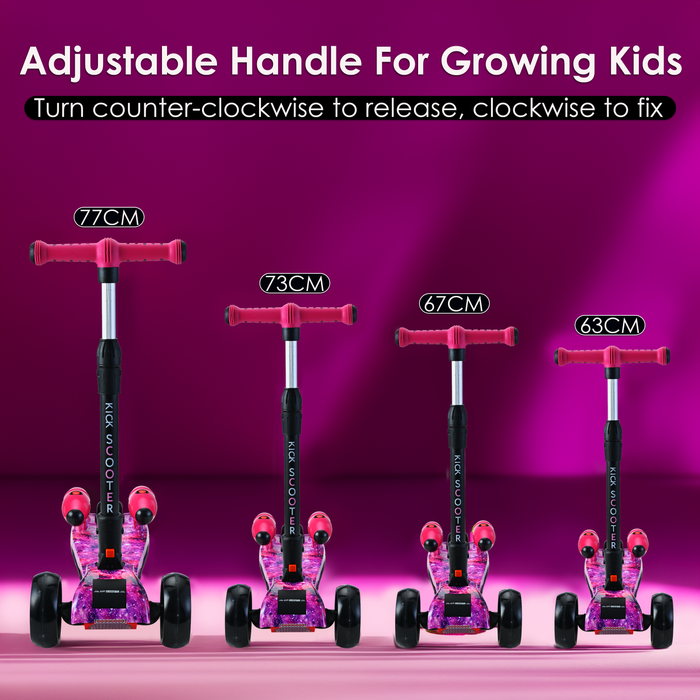 3-Wheel Foldable Kids Scooter with Bluetooth & Lights | Galaxy Pink