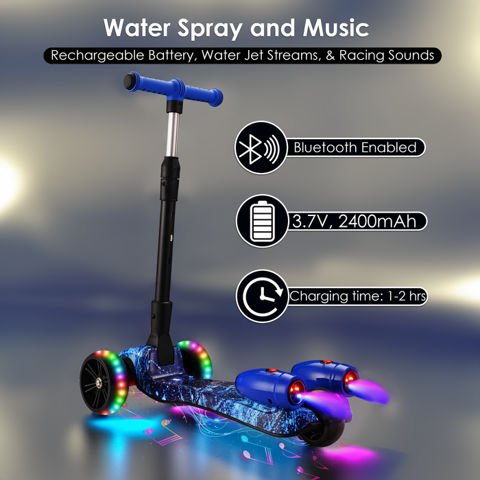 3-Wheel Foldable Kids Scooter with Bluetooth & Lights | Galaxy Blue