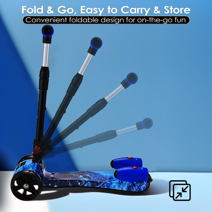 3-Wheel Foldable Kids Scooter with Bluetooth & Lights | Galaxy Blue