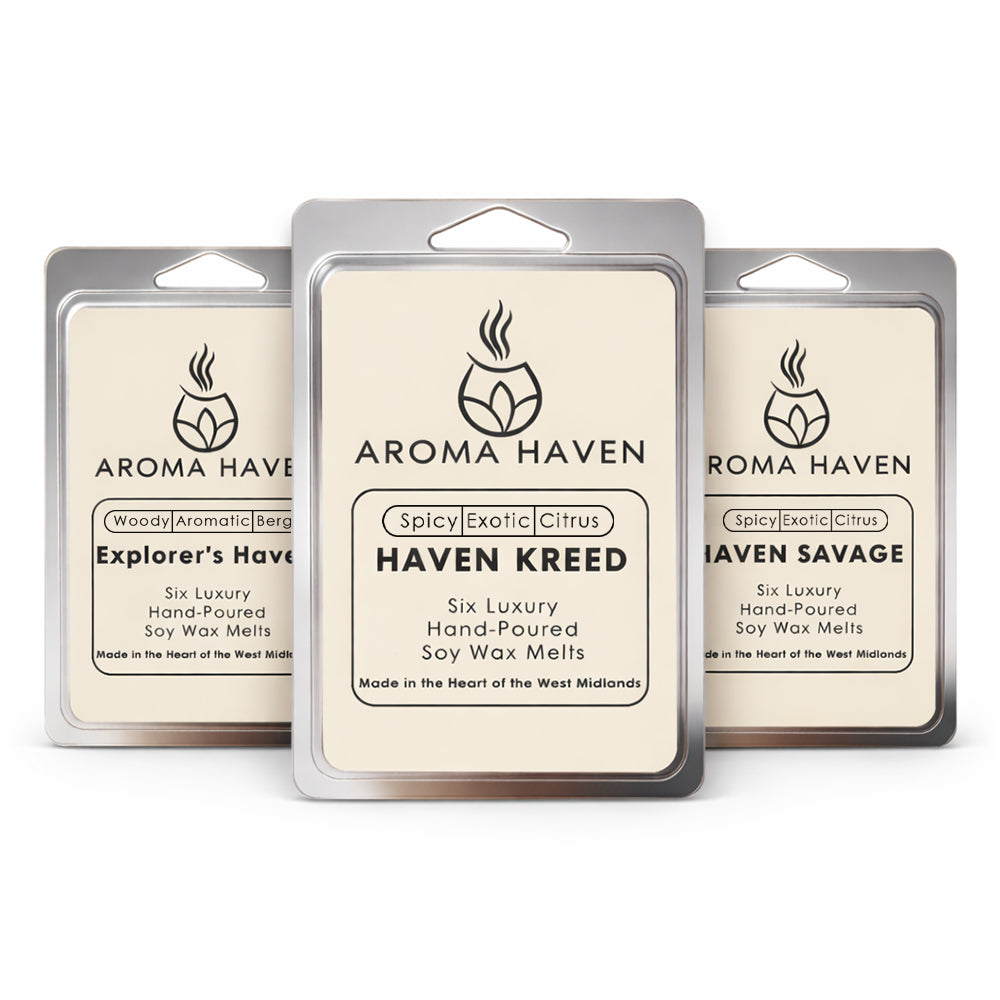 Aroma Haven Luxury Soy Wax Melts Set of 3 – Explorer’s Haven, Haven Kreed & Haven Savage Hand-Poured UK – UK