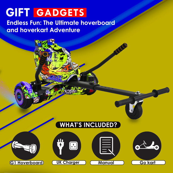 Yellow Graffiti Hoverboard Go-Kart Bundle (UK) | Stand Out!