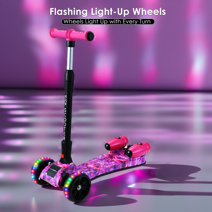 3-Wheel Foldable Kids Scooter with Bluetooth & Lights | Galaxy Pink