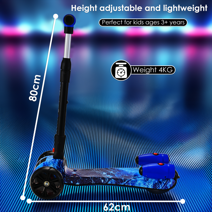 3-Wheel Foldable Kids Scooter with Bluetooth & Lights | Galaxy Blue