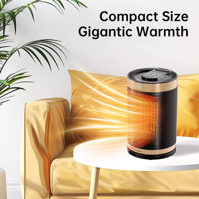 Cozy Heat 1500W Portable Ceramic Space Heater - Energy Efficient with LED Display & 15-45°C Thermostat (Gold)