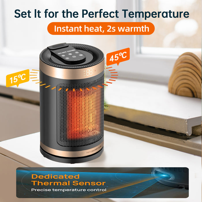 Cozy Heat 1500W Portable Ceramic Space Heater - Energy Efficient with LED Display & 15-45°C Thermostat (Gold)
