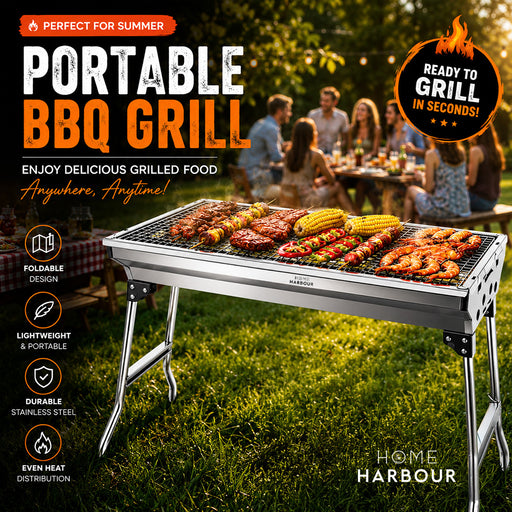 Portable Foldable BBQ Grill – Stainless Steel Charcoal Barbecue for Garden, Camping & Outdoor – View 3 UK