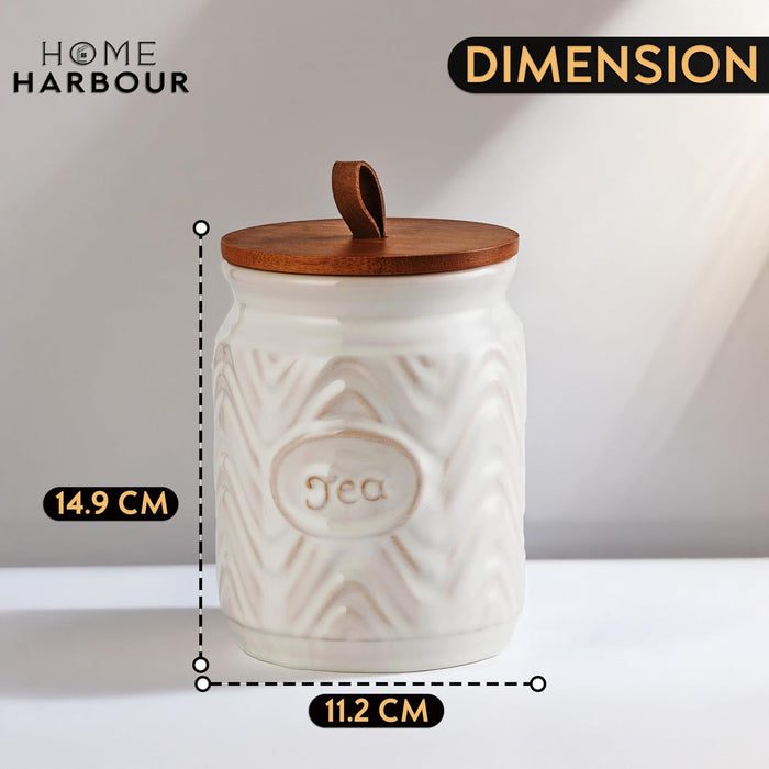 Home Harbour Clairmont Ceramic Canister Set – Tea, Coffee & Sugar Storage with Bamboo Airtight Lids