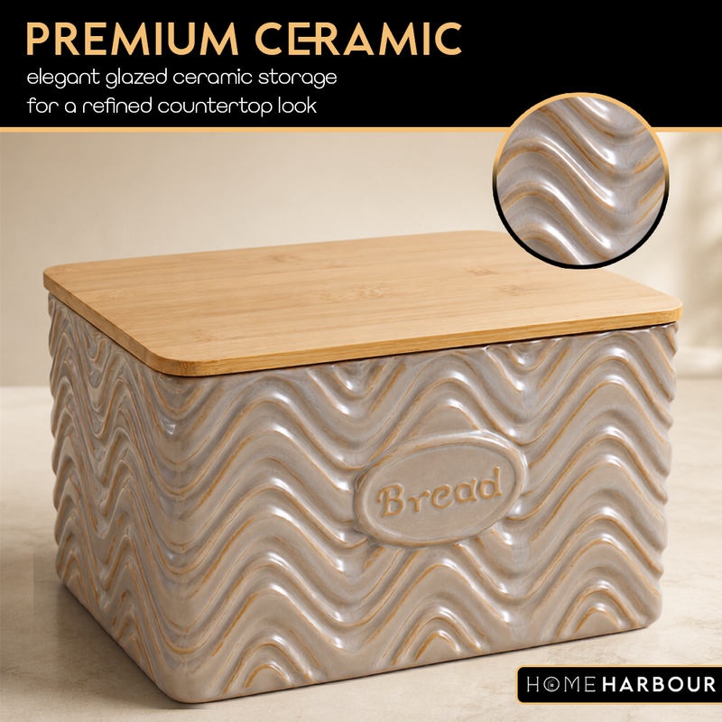 Home Harbour Clairmont Ceramic Canister Set – Tea, Coffee & Sugar Storage with Bamboo Airtight Lids