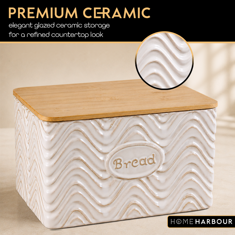 Home Harbour Clairmont Ceramic Canister Set – Tea, Coffee & Sugar Storage with Bamboo Airtight Lids