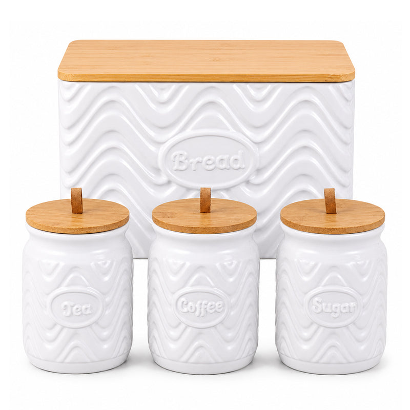 Home Harbour Clairmont Ceramic Canister Set – Tea, Coffee & Sugar Storage with Bamboo Airtight Lids