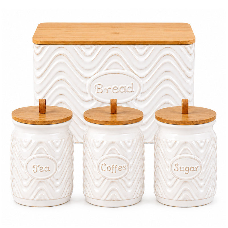 Home Harbour Clairmont Ceramic Canister Set – Tea, Coffee & Sugar Storage with Bamboo Airtight Lids