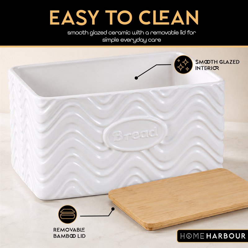 Home Harbour Clairmont Ceramic Canister Set – Tea, Coffee & Sugar Storage with Bamboo Airtight Lids