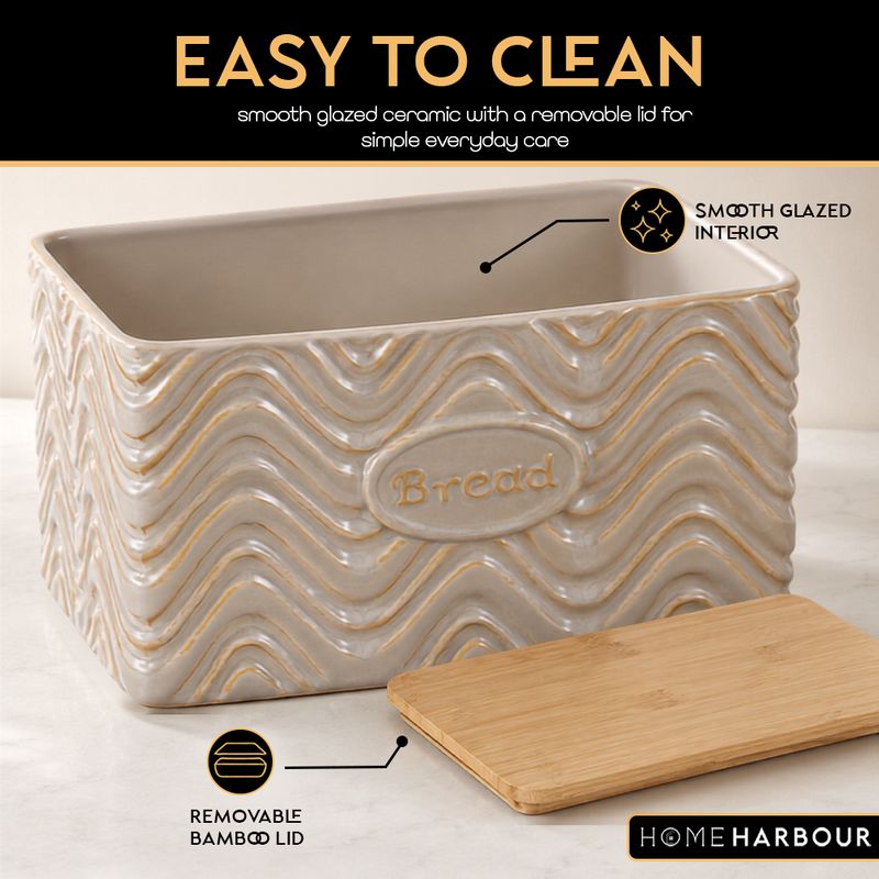 Home Harbour Clairmont Ceramic Canister Set – Tea, Coffee & Sugar Storage with Bamboo Airtight Lids