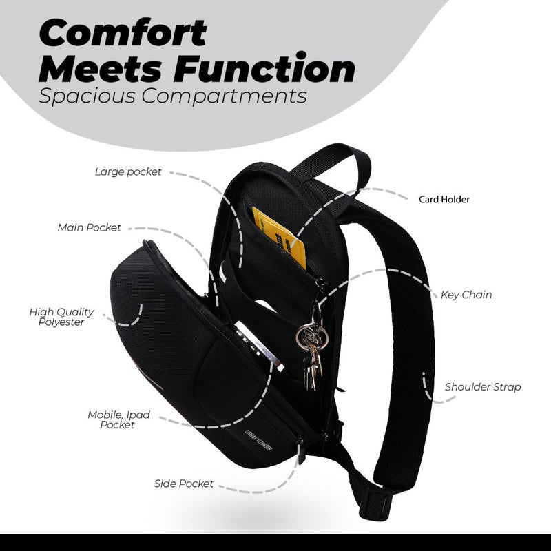 Urban Voyager Black Shoulder Bag Crossbody Chest Bag