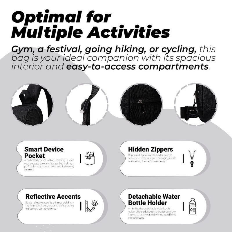 Urban Voyager Black Shoulder Bag Crossbody Chest Bag