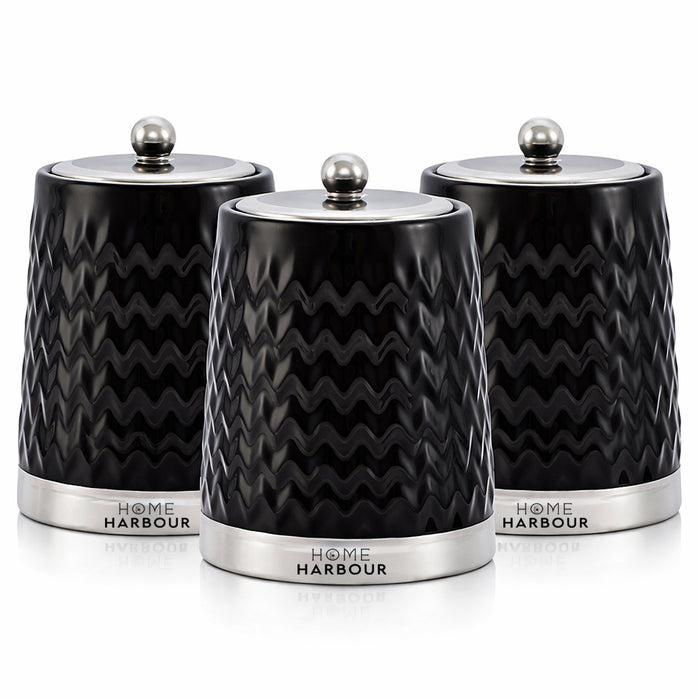 Home Harbour Eden Collection – 3-Piece Ceramic Canister Set with Airtight Lids