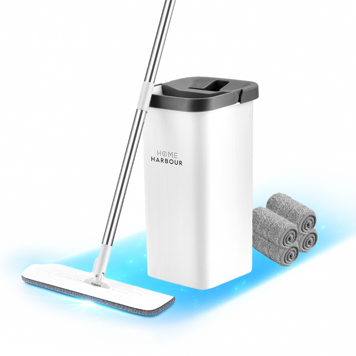 HH2 Max Aqua Press Mop & Bucket Set | Dual-Chamber Self-Cleaning Flat Mop by Home Harbour