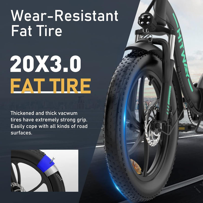 Adventure-Ready Hitway BK6S E-Bike with 20" Fat Tires for Off-Road Cycling