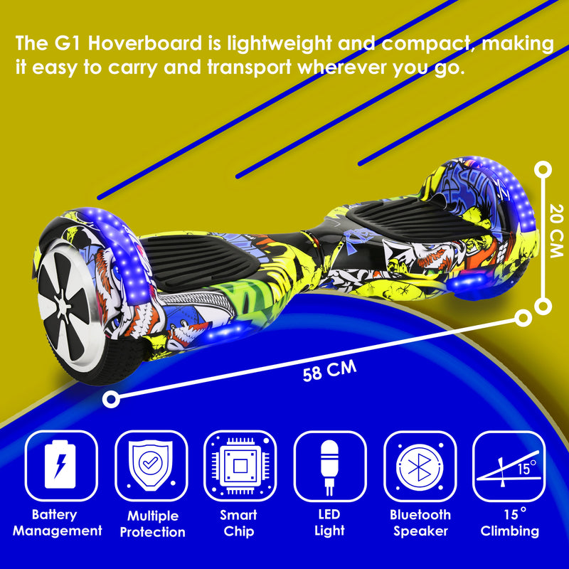 6.5" Graffiti Yellow Hoverboard with LED Lights & Bluetooth – Revix RX2