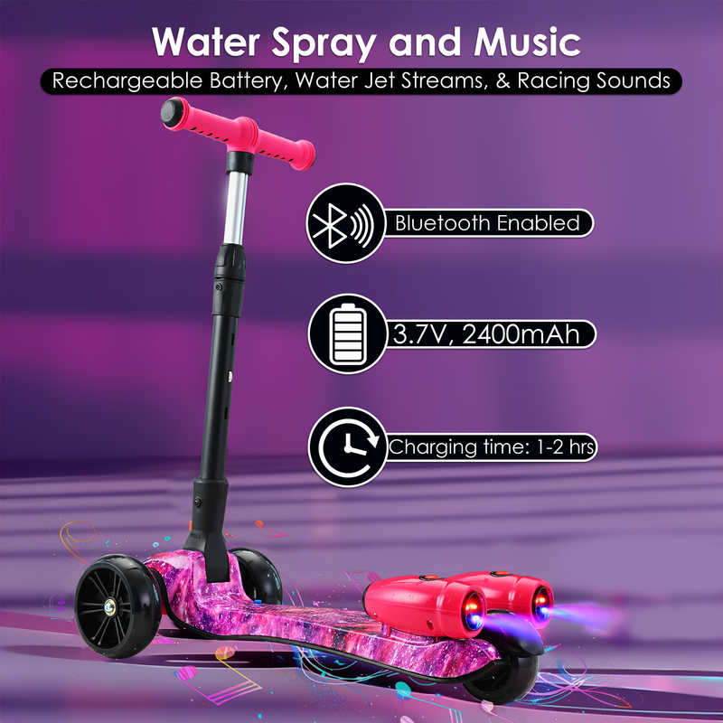 3-Wheel Foldable Kids Scooter with Bluetooth & Lights | Galaxy Pink