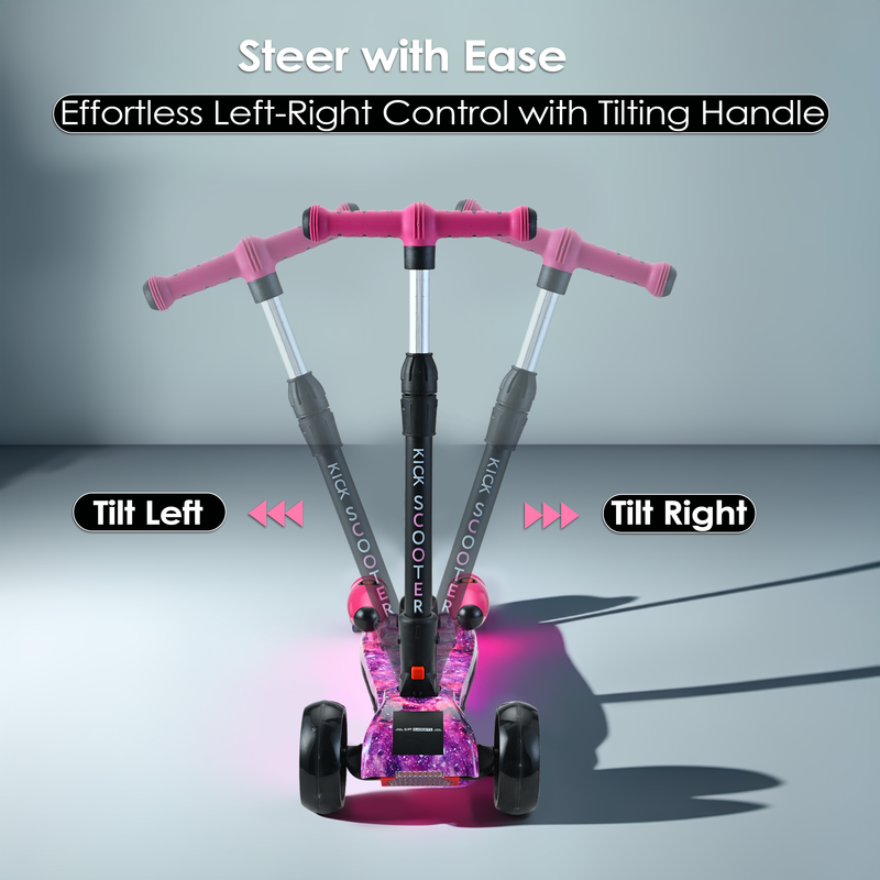 3-Wheel Foldable Kids Scooter with Bluetooth & Lights | Galaxy Pink