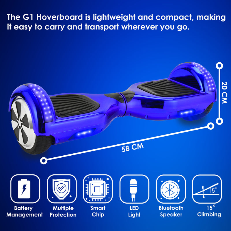 6.5" Chrome Blue Hoverboard with LED Lights & Bluetooth – Revix RX2