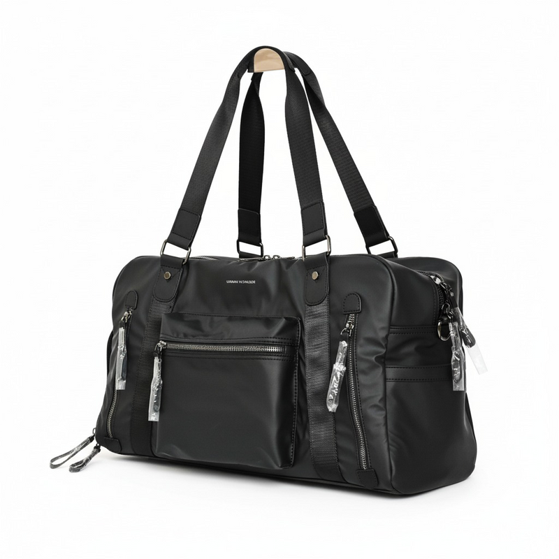 Black Travel Duffel Bag with Multiple Zipper Pockets